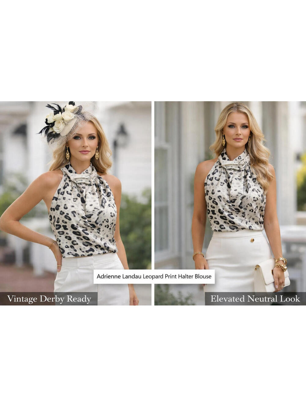 Adrienne Landau Leopard Print Halter Blouse Top Medium NWT Draped Silk Resort Ch